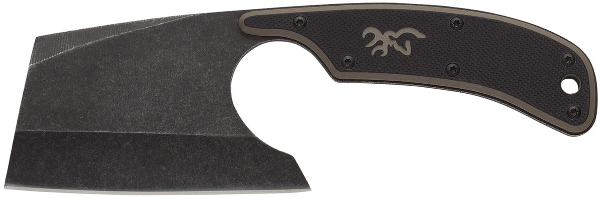 Browning Cutoff Camp Cleaver Boxed 2.50" Fixed Blade Stonewashed 9Cr14MoV SS Black Oxide Full Tang Black/Tan G10 Handle