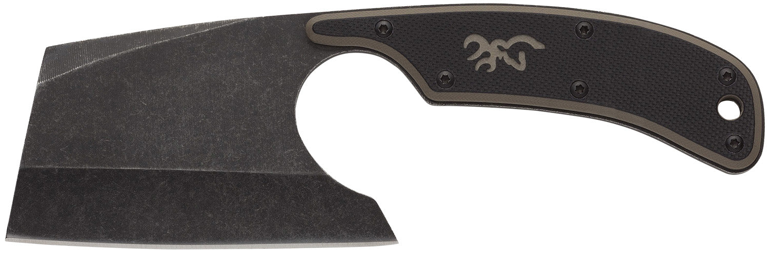 Browning Cutoff Camp Cleaver Boxed 2.50" Fixed Blade Stonewashed 9Cr14MoV SS Black Oxide Full Tang Black/Tan G10 Handle