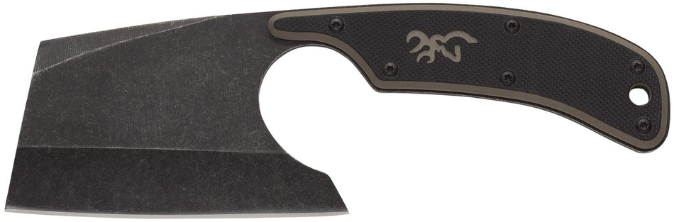 Browning Cutoff Camp Cleaver Boxed 2.50" Fixed Blade Stonewashed 9Cr14MoV SS Black Oxide Full Tang Black/Tan G10 Handle