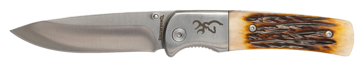 Browning Buckmark Hunter 3" Folding Drop Point Stonewashed Blade Jigged Bone Handle w/ Box Packaging