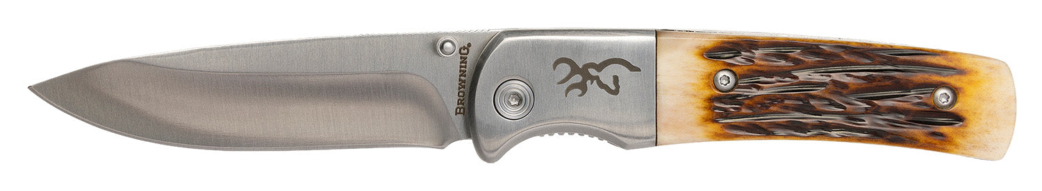 Browning Buckmark Hunter 3" Folding Drop Point Stonewashed Blade Jigged Bone Handle w/ Box Packaging