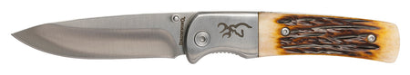 Browning Buckmark Hunter 3" Folding Drop Point Stonewashed Blade Jigged Bone Handle w/ Box Packaging