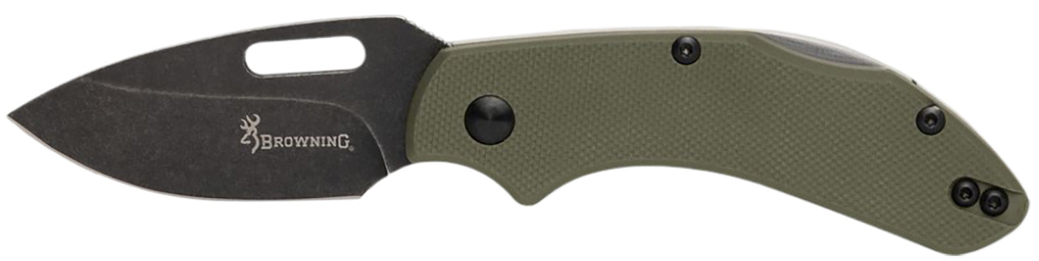 Browning Hidden Hollow Small Folding EDC Knife 2.25" Stonewashed D2 Steel Lockback OD Green G10 Handle