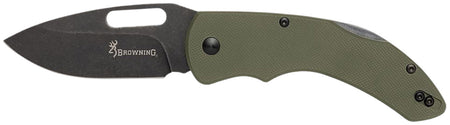 Browning Hidden Hollow Large Folding EDC Knife 3" D2 Steel Black Oxide Lockback OD Green G10 Handle