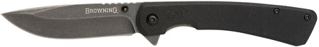 Browning Branded Rock EDC Folding Drop Point 3" 7Cr17MoV Stonewashed Black SS Blade Black G10 Scales