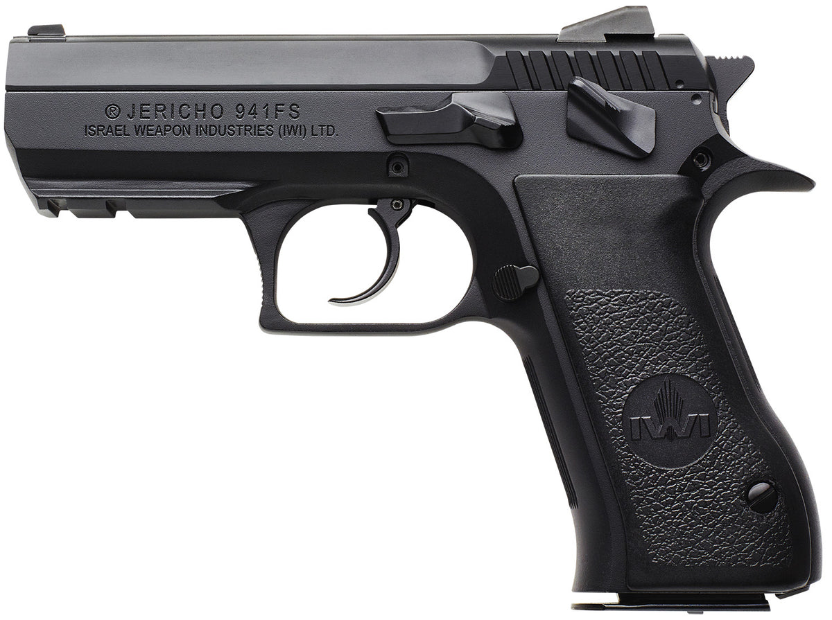 IWI US J941F910ORP Jericho 941 Full Size Frame 9mm Luger 10+1 4.40" Black Chrome Lined Steel Barrel, Black Serrated Steel Slide & Frame w/Beavertail & Picatinny Rail, Black Textured Grips