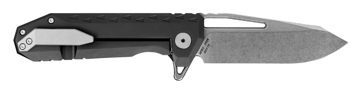 Southern Grind Penguin 3.5" Folding Drop Point CPM S90V Stonewashed Blade, Black Titanium Frame Handle
