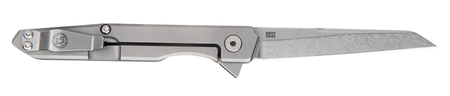 Southern Grind Quill 3" Folding Wharncliffe CPM S90V Stonewashed Blade, 4" Titanium Handle with Pocket Clip