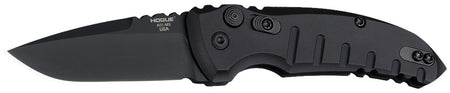Hogue A01 2.75" Folding Drop Point Plain Blade, Black Cerakote 154CM Stainless, Matte Black Aluminum Handle
