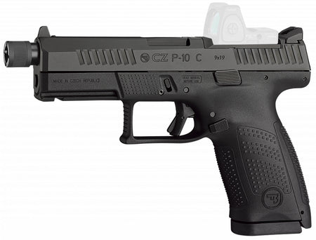 CZ-USA 91513 P-10 C Compact 9mm Luger 17+1 4.02" Black Threaded Barrel, Black Nitride Optic Ready/Serrated Steel Slide, Black Polymer Frame w/Picatinny Rail, Interchangeable Backstrap Grip