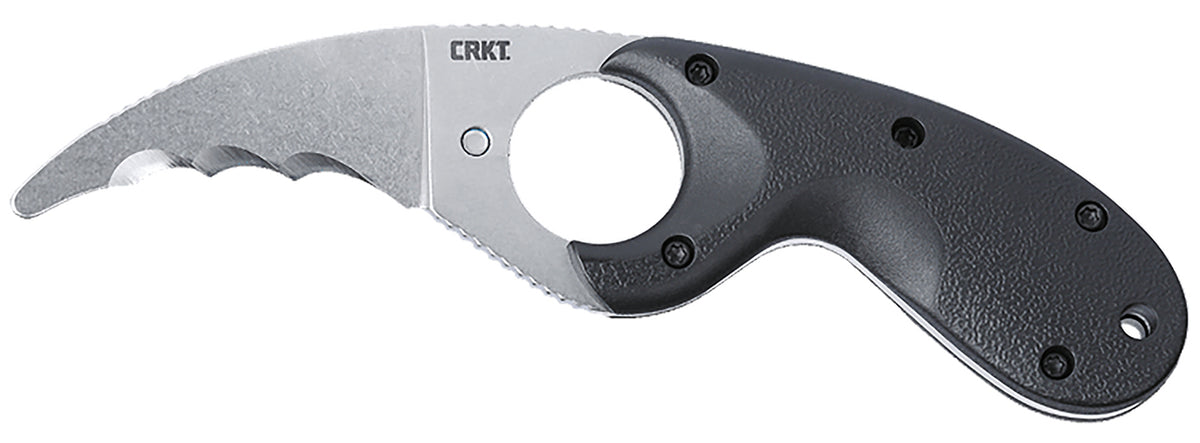 CRKT 2511 Bear Claw 2.39" Hawkbill Fixed Blade, Stonewashed AUS-8A Veff Serrated, Black GRN Handle, Multi-Mount Sheath