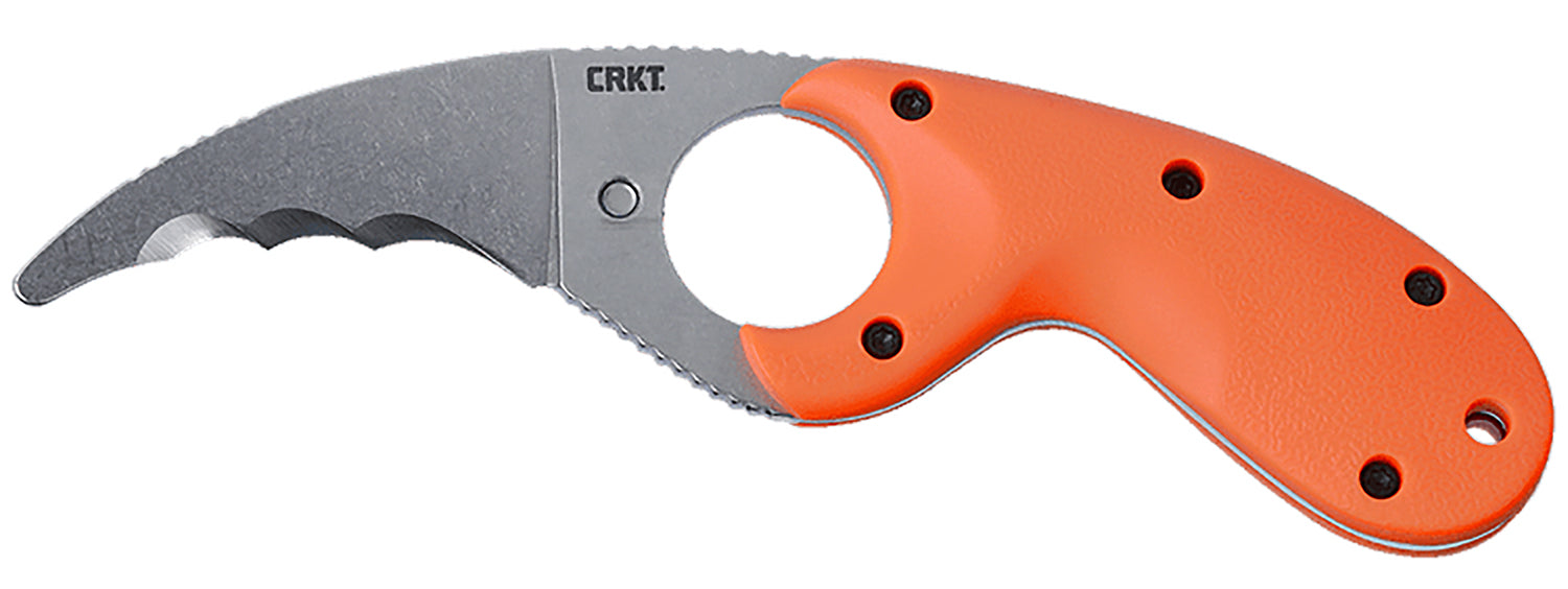 CRKT 2511ER Bear Claw 2.39" Hawkbill Fixed Knife, Stonewashed Veff Serrated AUS-8A Blade, Blaze Orange GRN Handle