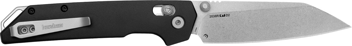 Kershaw Iridium 3.40" Reverse Tanto EDC Folding Knife, Stonewashed D2 Steel Blade, Black Aluminum Handle
