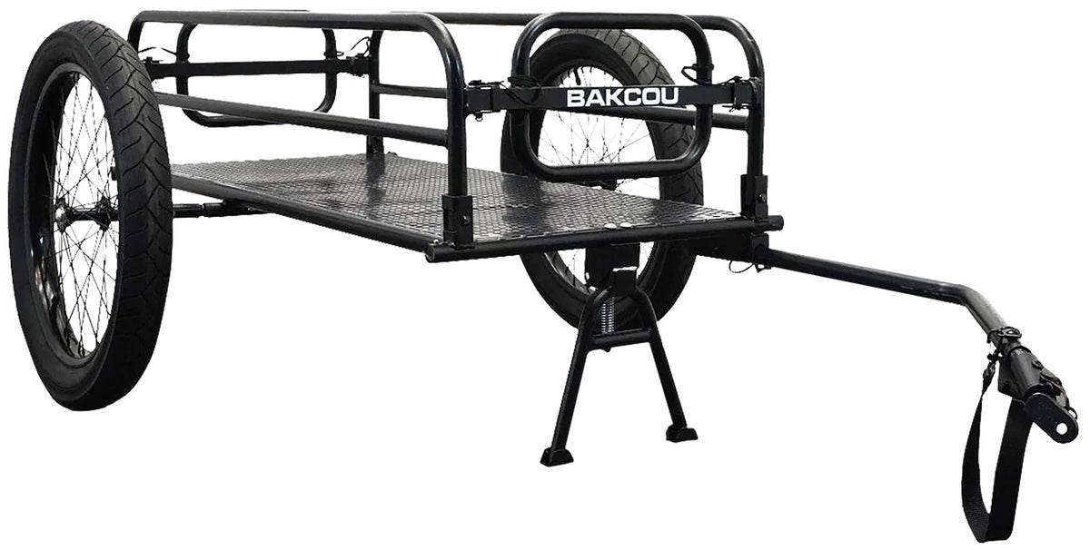 Bakcou Folding Cargo Electric Bike Trailer Black 70" Length Removable Canvas Liner Kickstand Included