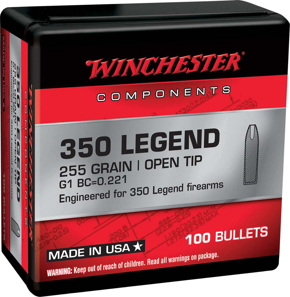 Winchester .350 Legend Components 255 grain Open Tip ammunition