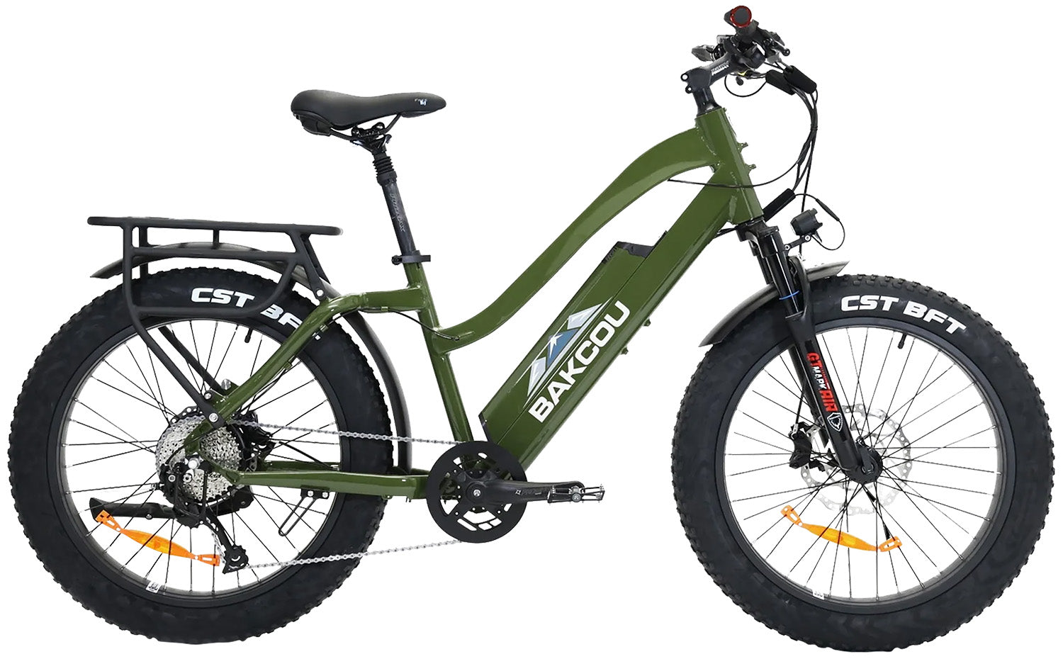 Bakcou Flatlander ST 24Ah Step-Through Fat E-Bike Army Green 18" Frame Shimano Alivio 9sp 25+ mph Bafang Rear Hub Motor
