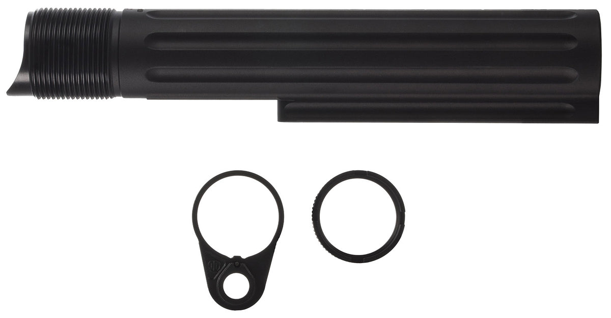 Primary Weapons EBT-RLCN-KIT Fluted Extended Buffer Tube with Castle Nut Set Black Anodized Aluminum