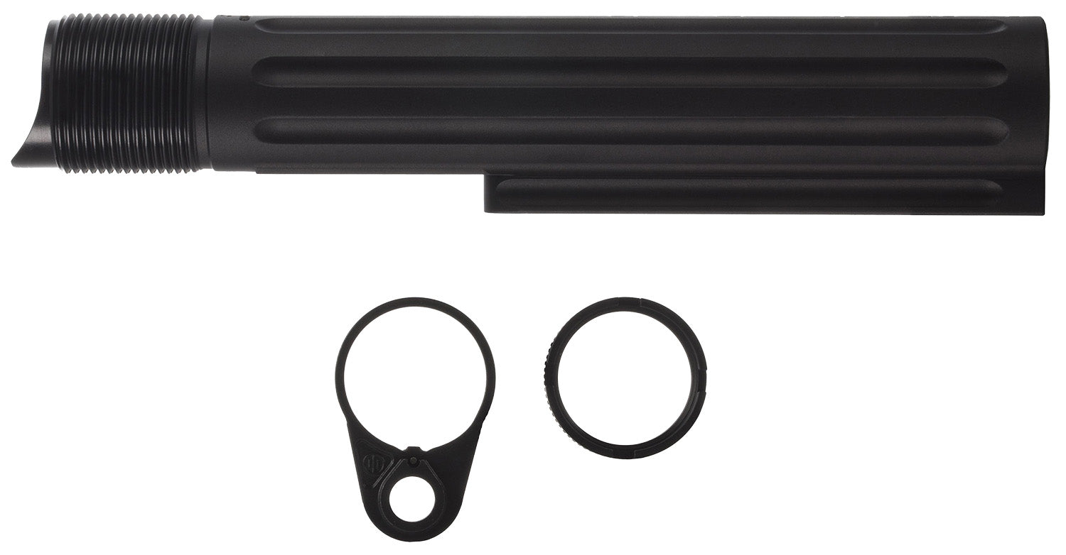 Primary Weapons EBT-RLCN-KIT Fluted Extended Buffer Tube with Castle Nut Set Black Anodized Aluminum