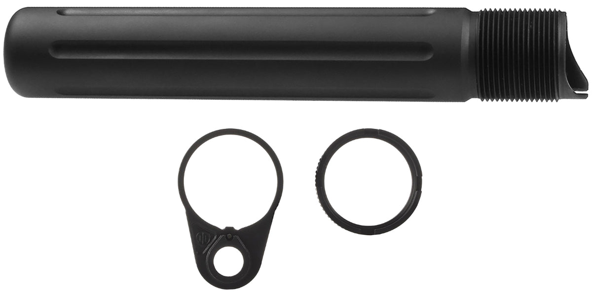 Primary Weapons 4G2BTPB-1F Fluted Pistol Buffer Tube with Ratchet Lock Castle Nut Black Anodized