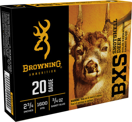 Browning 20 Gauge Shotgun Ammo BXS Solid Expansion Big Game & Deer Sabot Slug 2.75 in 3/4 oz Slug