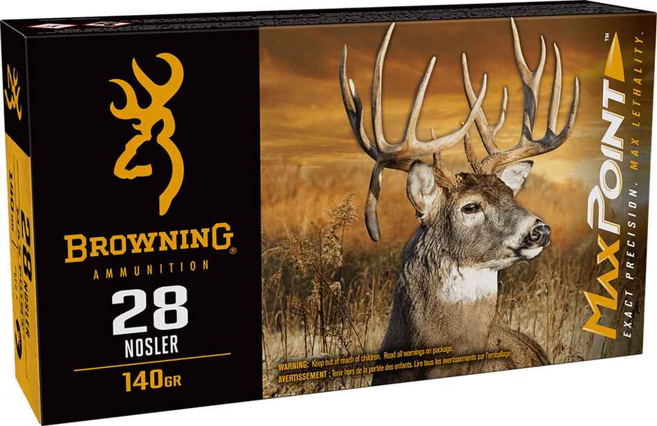 Browning .28 Nosler Max Point 140 grain Polymer Tip ammunition