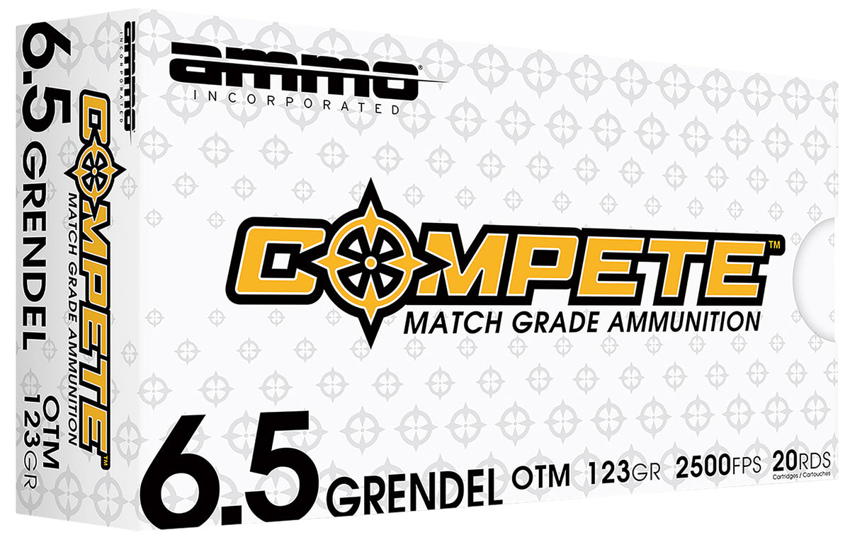 Ammo Inc 6.5mm Grendel Match 123 grain Boat Tail Hollow Point ammunition