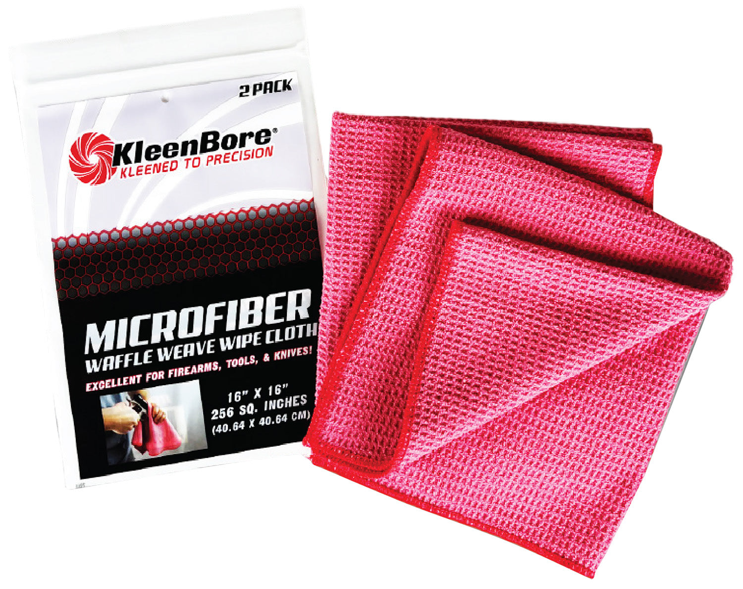 KleenBore MCR 16" x 16" Waffle Weave Microfiber Cleaning Cloth 2 Pack