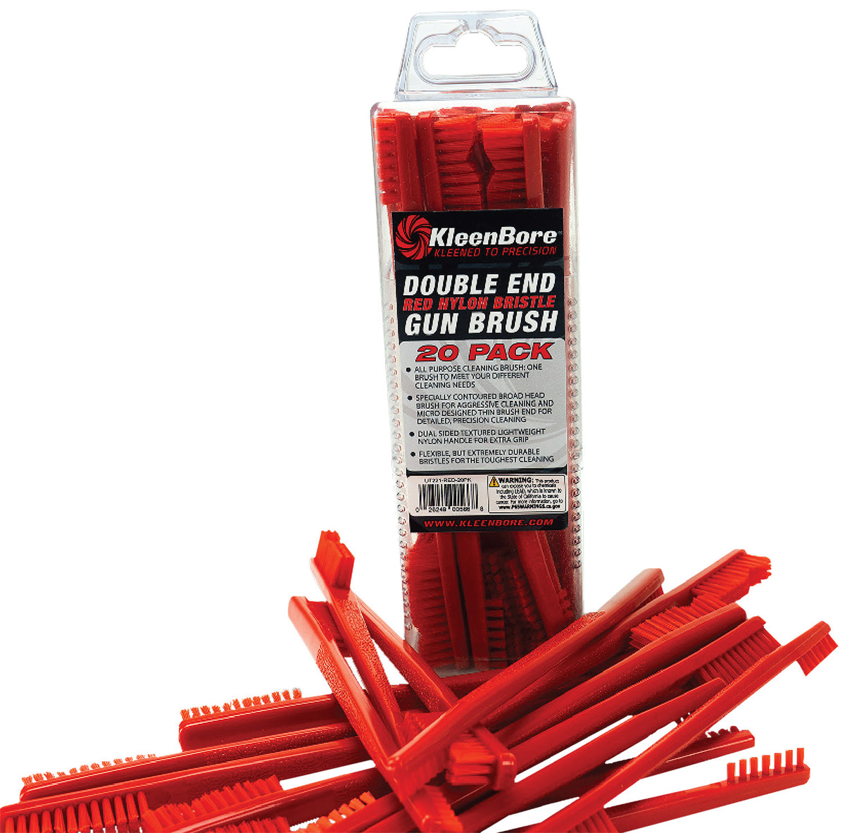 KleenBore UT221RED20PK Dual End Red Nylon Gun Cleaning Brush Bulk 20 Count