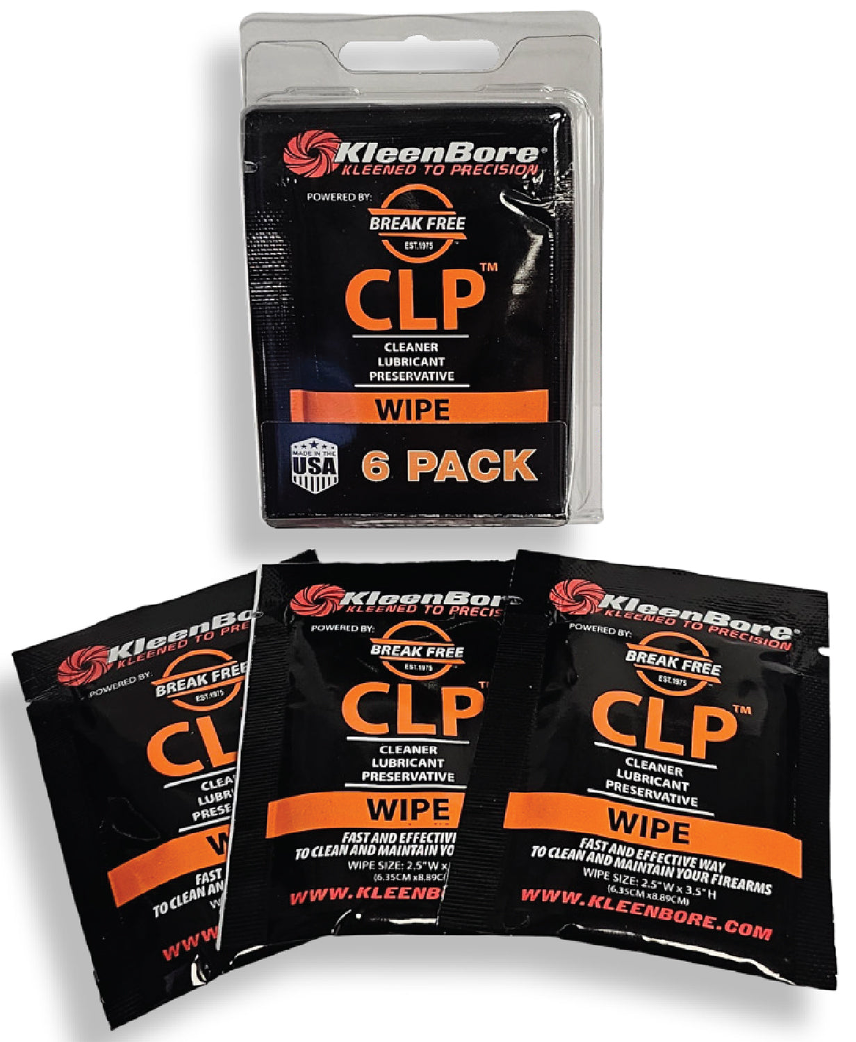 KleenBore KBBF6PK 6 Pack BreakFree Mil-Spec CLP Saturated Cleaning Wipes for Guns
