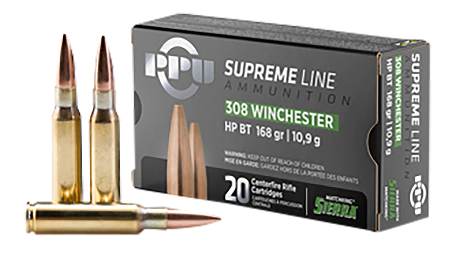 Prvi Partizan .308 Win / 7.62x51mm Supreme Line 168 grain Sierra MatchKing Boat Tail Hollow Point ammunition