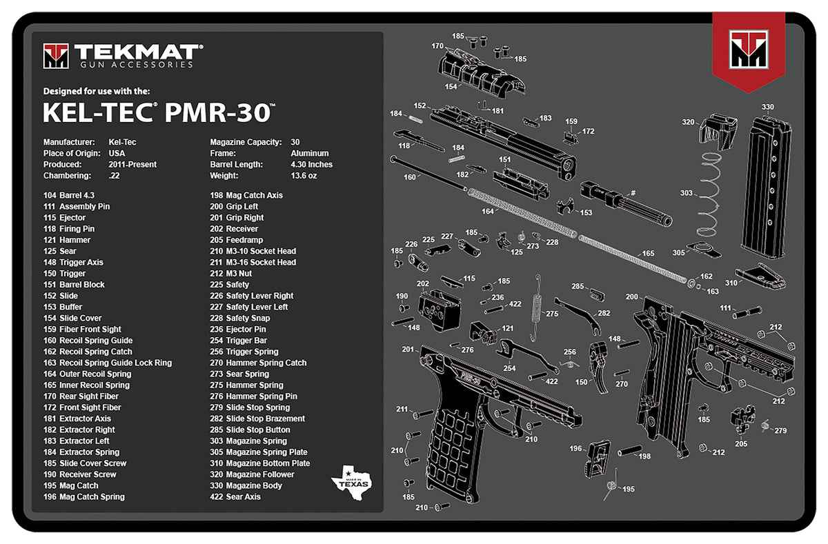 TekMat Kel-Tec PMR-30 Firearm Cleaning and Maintenance Mat Gray 11x17 Inch