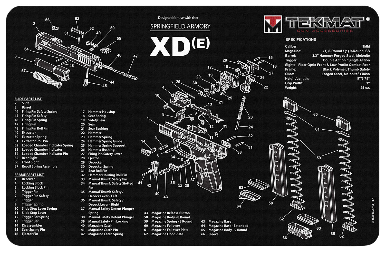 TekMat Springfield Armory XDe Firearm Cleaning and Maintenance Mat 11x17 Inch