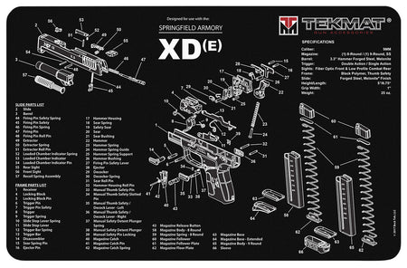 TekMat Springfield Armory XDe Firearm Cleaning and Maintenance Mat 11x17 Inch
