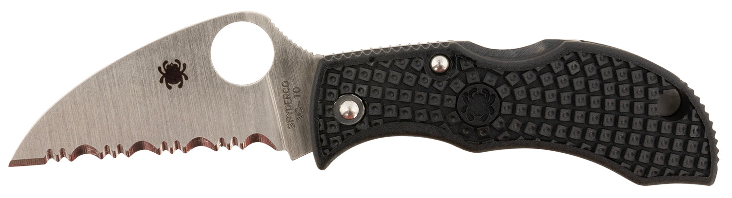Spyderco Manbug MBKWSB 1.91" Serrated Wharncliffe Non-Reflective TiCN Coated VG-10 Blade Black FRN Handle