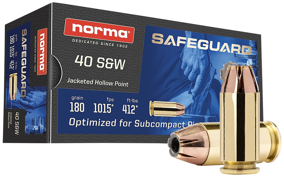 Norma Safeguard Jacketed Hollow Point 180 Grain .40 S&W 1015 fps 810036151672