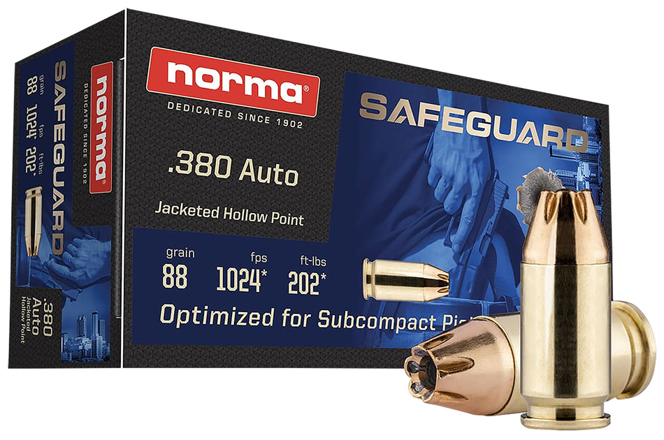 Norma Safeguard Jacketed Hollow Point 88 Grain .380 ACP/Auto 1024 fps 810036151696