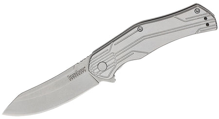 Kershaw Husker 3" Trailing Point EDC Folder Bead Blasted 8Cr13MoV Blade, Stonewashed Steel Handle