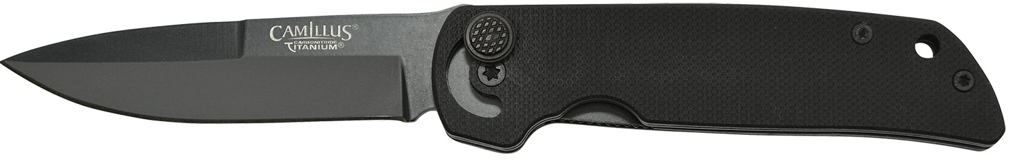 Camillus 19637 Cuda Mini 3" Folding Plain Drop Point Black Carbonitride Titanium AUS-8A Steel Blade, Textured G10 Handle