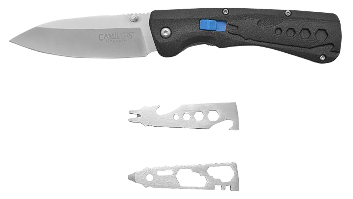 Camillus 19368 Inject 3.25" Folding Plain Drop Point Silver Carbonitride Titanium D2 Steel Blade, Carbon Fiber Handle with Included Multi-Tools
