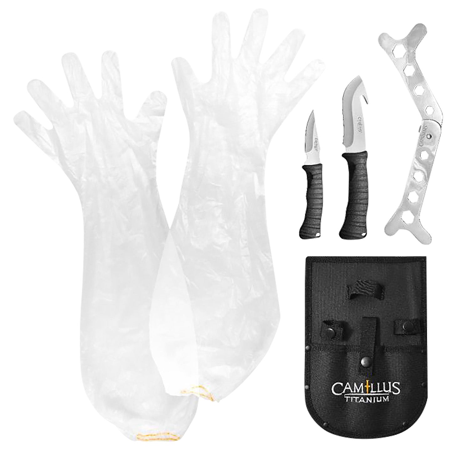 Camillus 19439 Hunting Kit 5 Pieces Fixed Caper and Gut Hook Plain Titanium Nitride Coated Blades with Full-Tang Construction