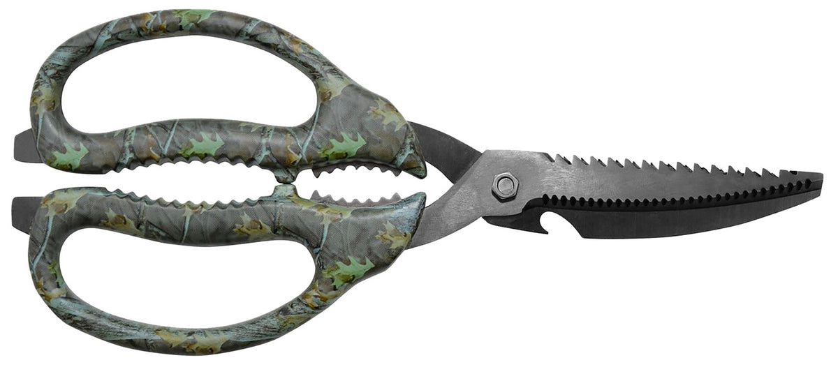 Camillus 19403 9" Multi-Function Game Shears Camo, 4" Serrated Titanium Bonded Blade with Bone Notch and Bottle Opener