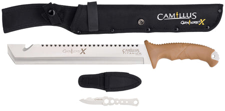 Camillus 19236-003 Carnivore X 12" Titanium Bonded 440 SS Blade Machete, Brown ABS Handle, 18" Long with Trimming Knife