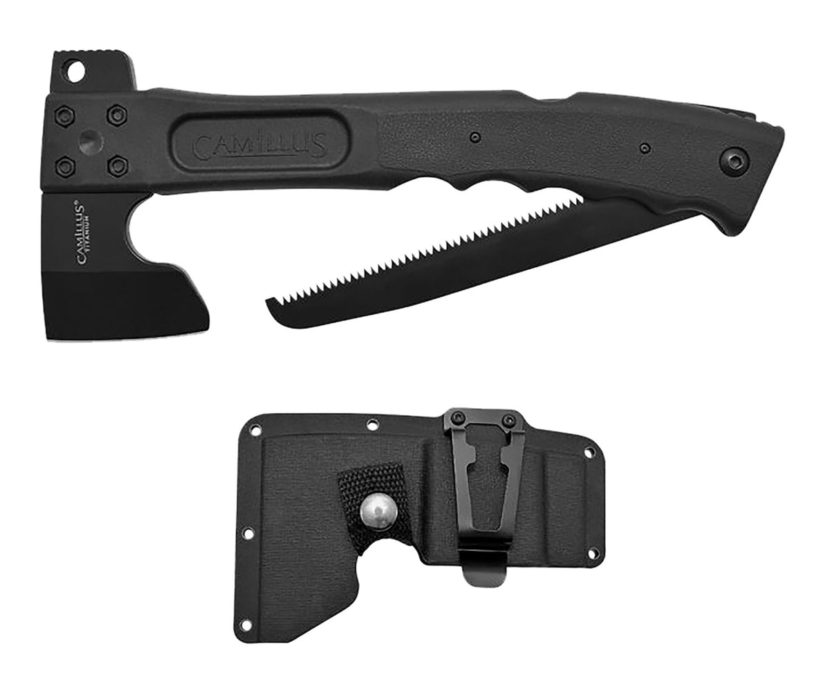 Camillus 19142 Camtrax 3-in-1 Multi-Tool Hatchet 2.75" Titanium Coated SS Blade, 7" Folding Saw, 12" Overall with Sheath