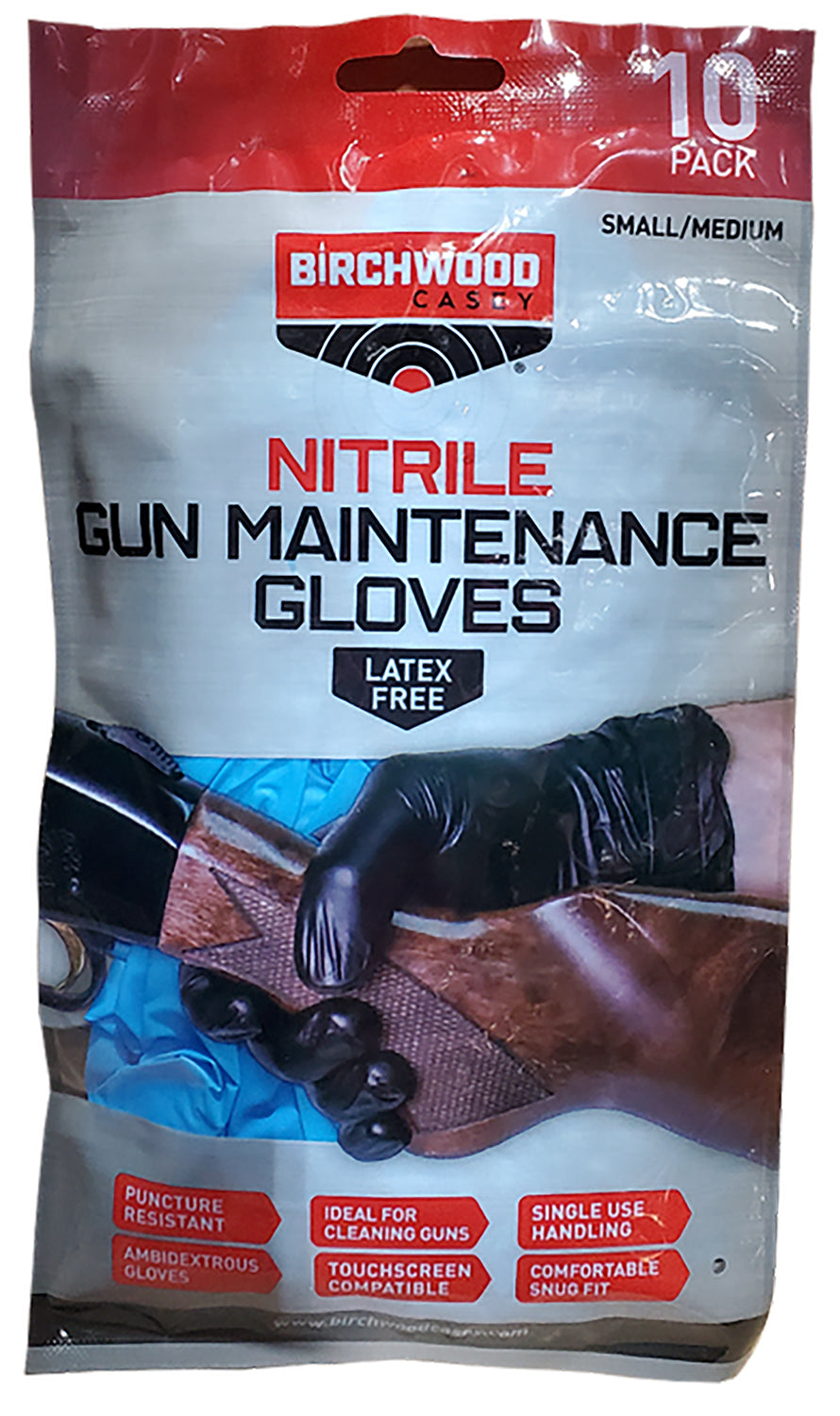 Birchwood Casey NGLVS-M Black Nitrile Gloves Small/Medium 10-Pack