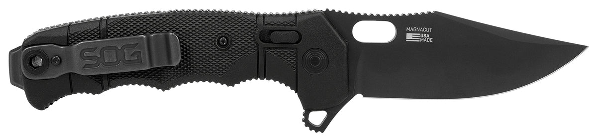 S.O.G Seal XR Large Format Folding Pocket Knife 3.90" Plain MagnaCut Blade Black GRN Handle with Titanium Liners