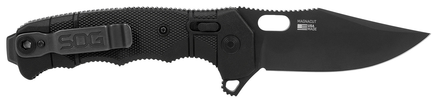 S.O.G Seal XR Large Format Folding Pocket Knife 3.90" Plain MagnaCut Blade Black GRN Handle with Titanium Liners