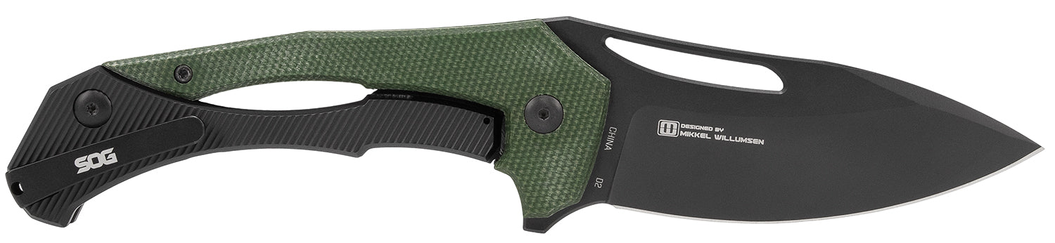 S.O.G Bulwark FLK EDC Folding Knife 3.50" Drop Point D2 Steel Blade Black PVD Finish Olive Drab Linen Micarta Handle