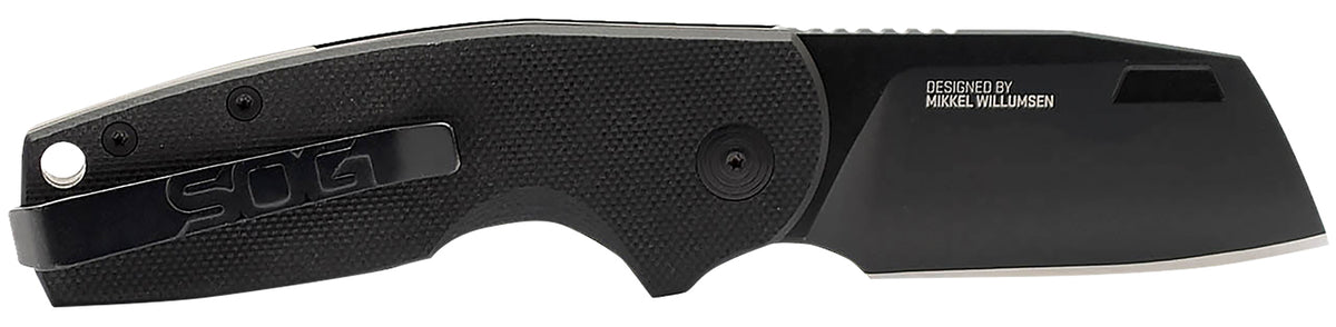 SOG Stout SJ EDC Folder 2.60" Stonewashed Cryo D2 Clip Point Blade Black Textured G10 Handle