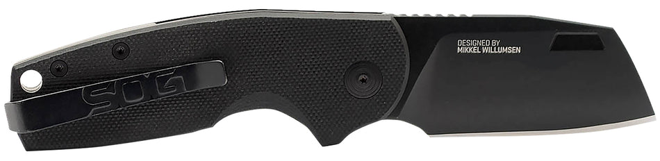 SOG Stout SJ EDC Folder 2.60" Stonewashed Cryo D2 Clip Point Blade Black Textured G10 Handle