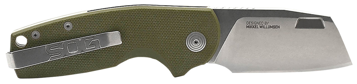 SOG Stout SJ EDC Folder 2.60" Cryo D2 Clip Point Blade Olive Drab Textured G10 Handle